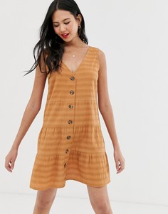 Ярусное свободное платье мини с пуговицами ASOS DESIGN - Коричневый