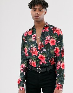 Рубашка классического кроя с тропическим цветочным принтом Twisted Tailor - Черный