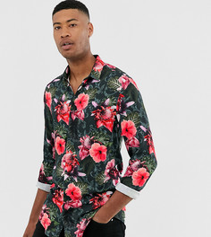 Приталенная рубашка с тропическим цветочным принтом Twisted Tailor - Черный