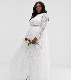 Кружевное платье макси с укороченным топом и длинными рукавами ASOS EDITION Curve wedding - Белый