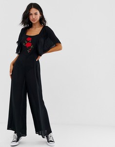 Комбинезон с вышитыми розами и кружевом ASOS DESIGN - Черный