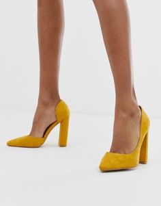 Желтые туфли из искусственной замши на блочном каблуке Public Desire Prinny