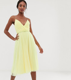 Плиссированное платье миди из тюля с поясом ASOS DESIGN Tall - Желтый