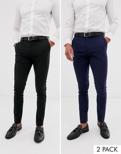 Строгие супероблегающие брюки черного и темно-синего цвета ASOS DESIGN Набор из 2 пар со скидкой