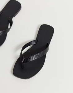 Черные кожаные шлепанцы с эффектом крокодиловой кожи ASOS DESIGN Florence - Черный