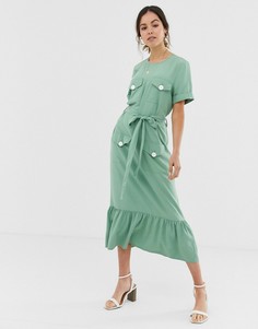 Платье миди с карманами и оборкой по краю ASOS DESIGN - Зеленый