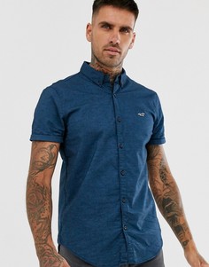 Темно-синяя оксфордская рубашка зауженного кроя с короткими рукавами Hollister - Темно-синий