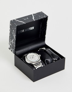 Подарочный набор для мужчин: часы и браслет Steve Madden - Серебряный