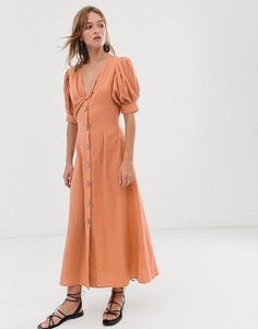 Чайное платье макси на пуговицах с перекрученной отделкой ASOS DESIGN - Бежевый