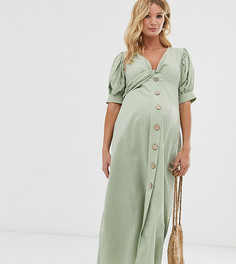 Чайное платье макси на пуговицах из ткани сирсакер ASOS DESIGN Maternity - Зеленый
