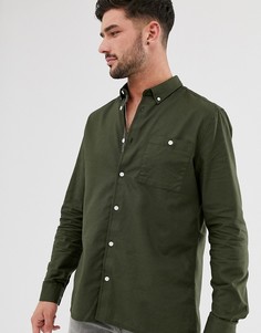 Оксфордская рубашка цвета хаки с длинными рукавами из органического хлопка Burton Menswear - Зеленый