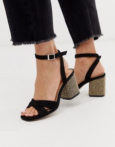 Босоножки на каблуке с отделкой рафией Park Lane - Черный