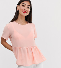 Бледно-розовая блузка с баской по краю Boohoo Petite - Розовый