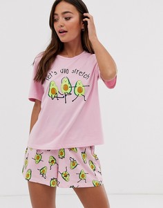 Эластичная пижама из футболки и шортов с надписью lets avo ASOS DESIGN - Розовый