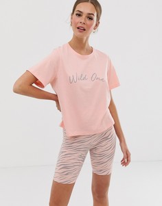 Пижама с футболкой и короткими леггинсами ASOS DESIGN - Розовый