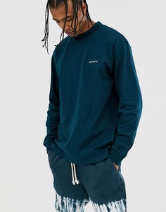 Синий лонгслив с ложным воротником и вышивкой Carhartt WIP - Синий