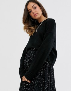 Черный джемпер с круглым вырезом и отделкой в рубчик New Look - Черный