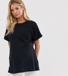 Черная футболка бойфренда с отворотами на рукавах ASOS DESIGN Maternity - Черный