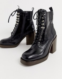 Кожаные ботинки на каблуке со шнуровкой Jeffrey Campbell Dotti - Черный