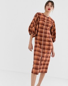 Оранжевое платье миди в клетку с молнией ASOS WHITE - Оранжевый