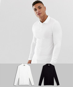 2 трикотажных обтягивающих поло с длинными рукавами ASOS DESIGN набор со скидкой