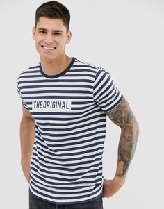 Футболка в синюю полоску с надписью Brave Soul - Мульти