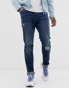 Темно-синие джинсы скинни с рваной отделкой ASOS DESIGN 12.5oz - Синий