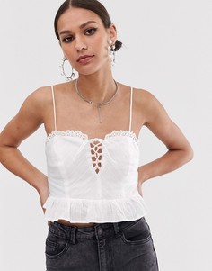 Белый топ с завязкой Bershka - Синий
