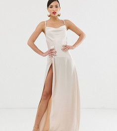 Атласное платье макси с разрезом ASOS DESIGN Tall - Серый