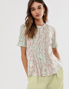Присборенная футболка с принтом ASOS WHITE - Бежевый