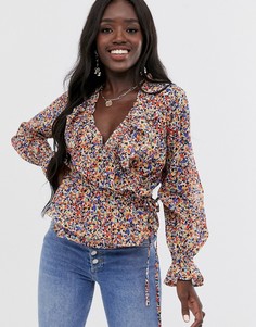 Лонгслив с запахом, оборками и цветочным принтом ASOS DESIGN - Мульти