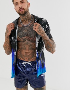 Короткие шорты для плавания из блестящей переливающейся ткани с черно-белой завязкой ASOS DESIGN - Синий