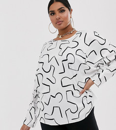 Топ с рукавами летучая мышь и абстрактным принтом ASOS DESIGN Curve - Мульти