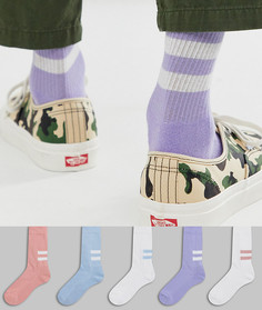Набор из 5 пар спортивных носков пастельных оттенков и с полосками сзади ASOS DESIGN - Мульти