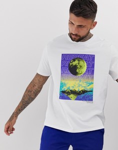 Белая свободная футболка с принтом Bershka - Белый