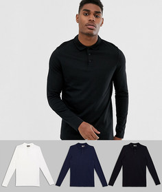 Набор из 3 трикотажных поло с длинными рукавами ASOS DESIGN СКИДКА