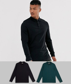 Набор из 2 трикотажных поло с длинными рукавами ASOS DESIGN СКИДКА