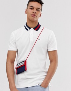 Белое поло из пике с логотипом-флагом Tommy Jeans - Белый