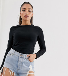 Черный лонгслив из органического хлопка с круглым вырезом ASOS DESIGN Petite - Черный