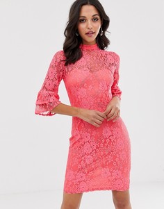 Облегающее кружевное платье с высоким воротником Paper Dolls - Розовый