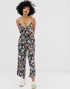 Темно-синие брюки с широкими штанинами, принтом и эластичной талией Weekday - Мульти