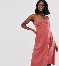 Свободное платье миди на бретелях с пуговицами ASOS DESIGN Maternity - Розовый
