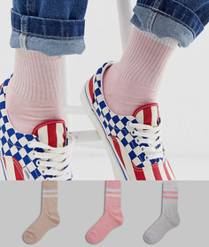 Набор из 3 пар спортивных носков пастельных оттенков с полосками ASOS DESIGN - Мульти