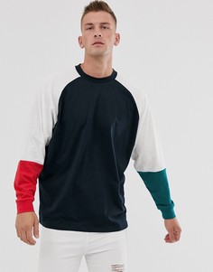 Свободный лонгслив с контрастными рукавами ASOS DESIGN - Темно-синий