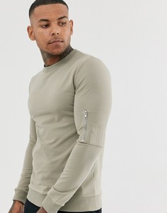 Обтягивающий свитшот хаки с карманом MA1 ASOS DESIGN - Зеленый