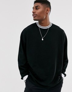 Черный oversize-лонгслив из ткани пике с кантом ASOS DESIGN - Черный