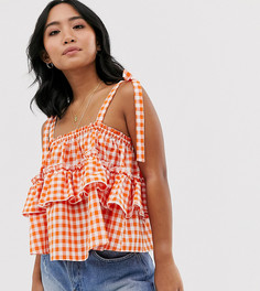 Ярусный топ в клеточку ASOS DESIGN Petite - Оранжевый