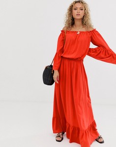 Платье макси из жатой ткани с открытыми плечами ASOS DESIGN - Красный