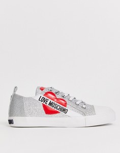 Кроссовки с блестящим логотипом Love Moschino - Серебряный