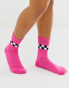 Высокие носки с полосками в шахматную клетку ASOS DESIGN - Розовый
